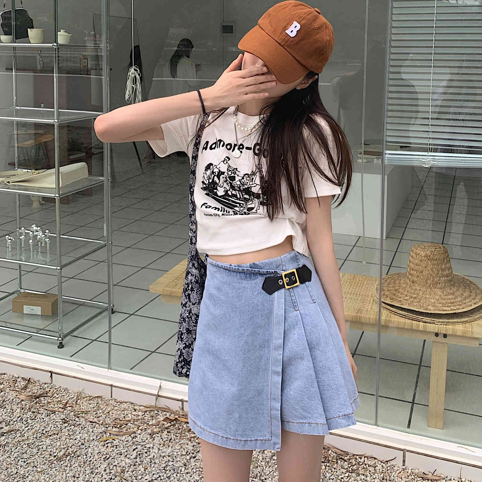 Skirts Summer Mini Denim Skirt High Waist A Line Pleated Short Jeans Women Streetwear Blue Black Skort With Belt jupe en jean RRF