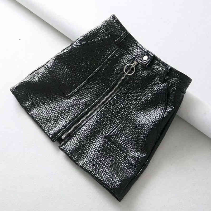 Casual Dresses Women&#039;s Autumn Slim Fit Shine PU Leather Black A- Line Short Skirts Metallic Zipper Pockets Faux Mini EUAF
