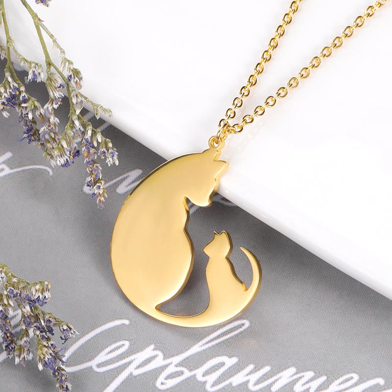 Cat Necklace For Child Cute Big And Kitten Choker Stainless Steel Pendant Mom&#039;s Child&#039;s Gift Warm Family Jewelry Necklaces