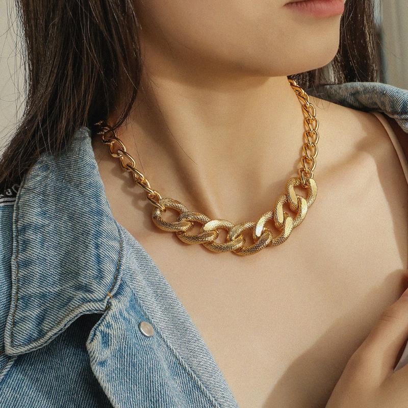Hip-hop Big Thick Gold Necklace Exaggerated Short Choker Chain Trend Punk Gothic Rock Party Chokers