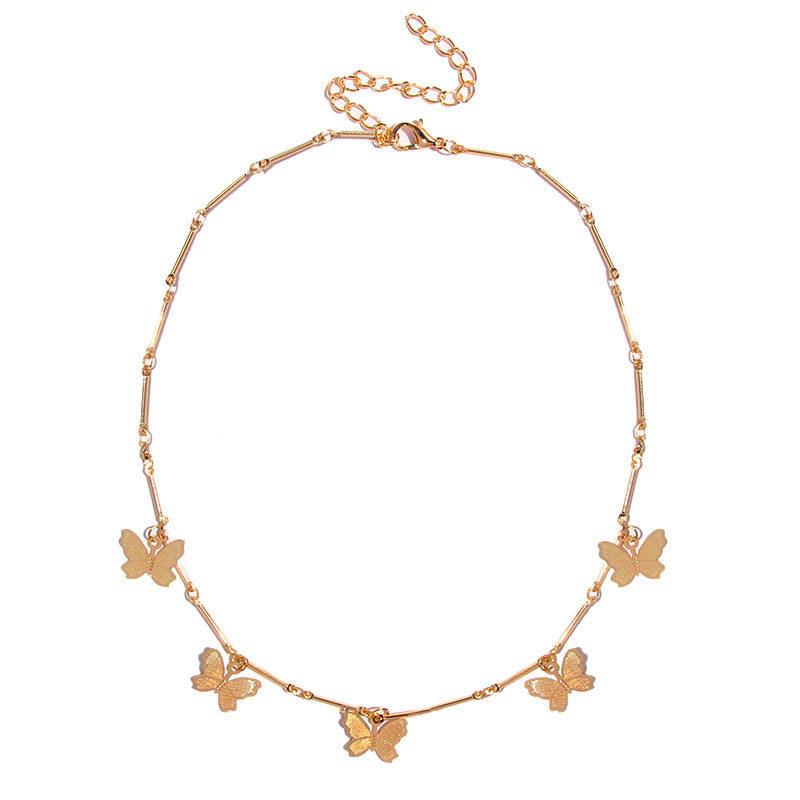European And American Simple 5 Butterfly Necklace Pendant Female Clavicle Chain Gift Chokers