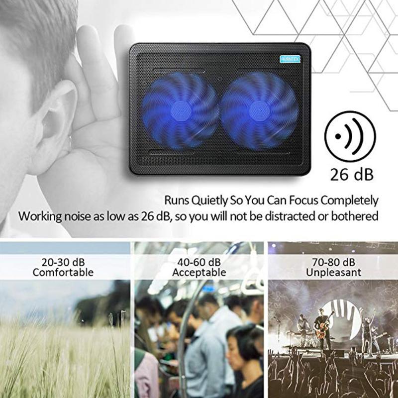 Laptop Cooling Pads 2 Fans Slim Cooler Accessories Pad External Notebook Portable USB Powered Heavy Duty Professional With Light Base