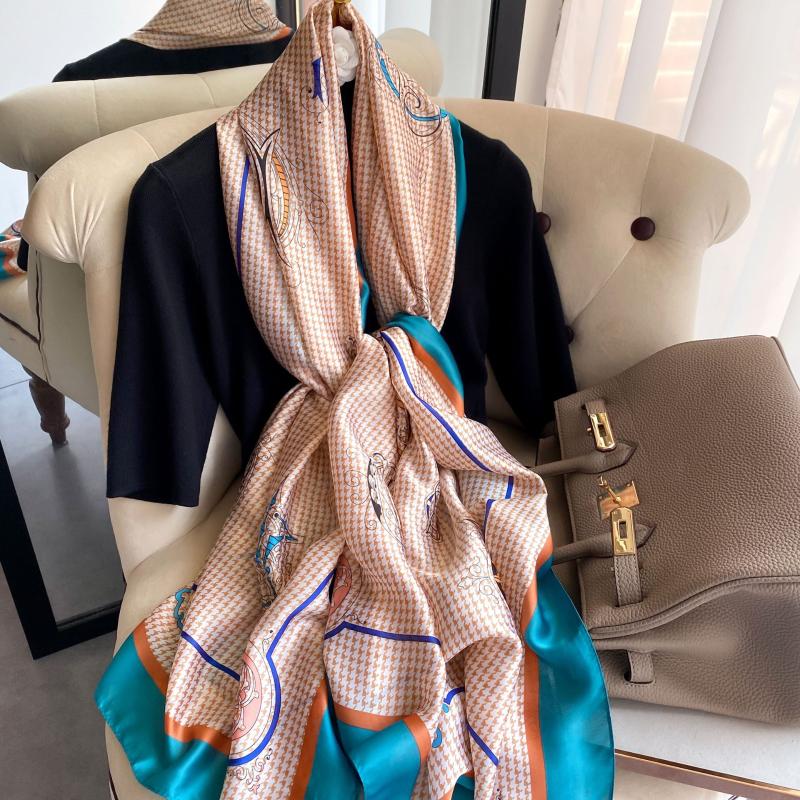 Floral Prit Silk Scarf Women Spring Autumn Fashion Scarfs Long Warm Shawls Summer Beach Stoles Female Foulard Echarpe Scarves