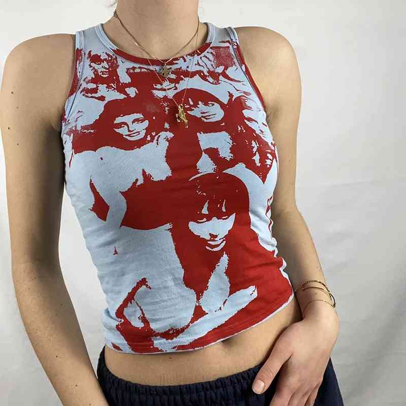 Women&#039;s Tanks & Camis Y2K Aesthetic Gothic Tank Top Harajuku Hip Hop Graphic Print Sleeveless Crop Women Summer Slim Fit Mini Vest