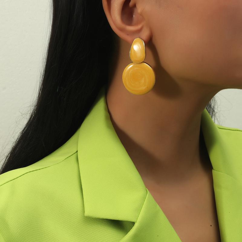 Dangle & Chandelier Luxury Round Earrings Fashion Korean Drop For Women Long Gold Statement Girl Gift Jewelry