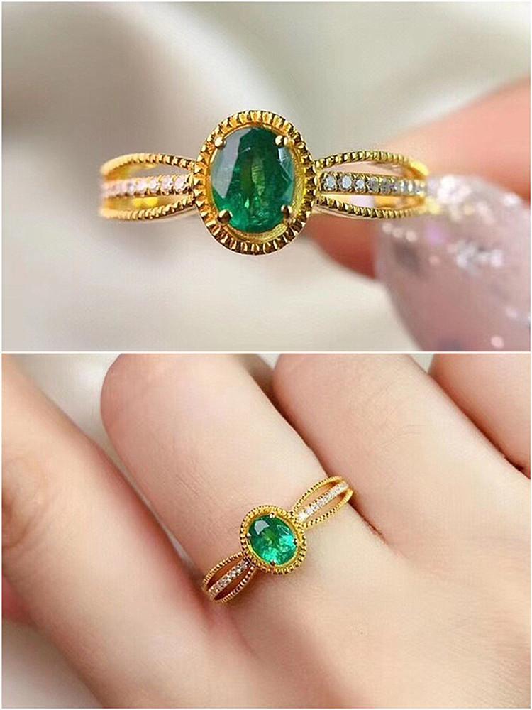 Cluster Rings Delicate Chic Green Crystal Emerald Gemstones Diamond For Women Gold Color Jewelry Bijou Bague Fashion INS Accessory Gifts