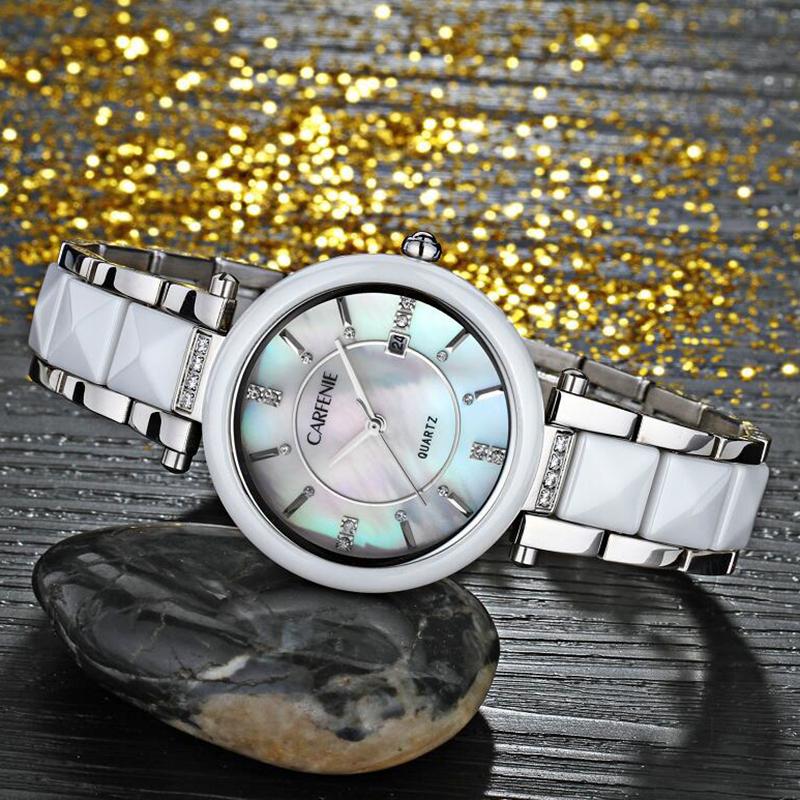 Wristwatches CARFENIE Women Watches White Ceramic Diamond Ladies Watch Gift Sapphire Quartz Wristwatch Relogios Femininos Clock