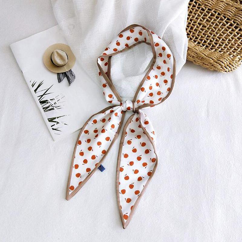Scarves Vintage Women Silk Scarf Print Female Skinny Hair Neck Lady&#039;s Bag Tie Ribbons Headband Summer Accessories
