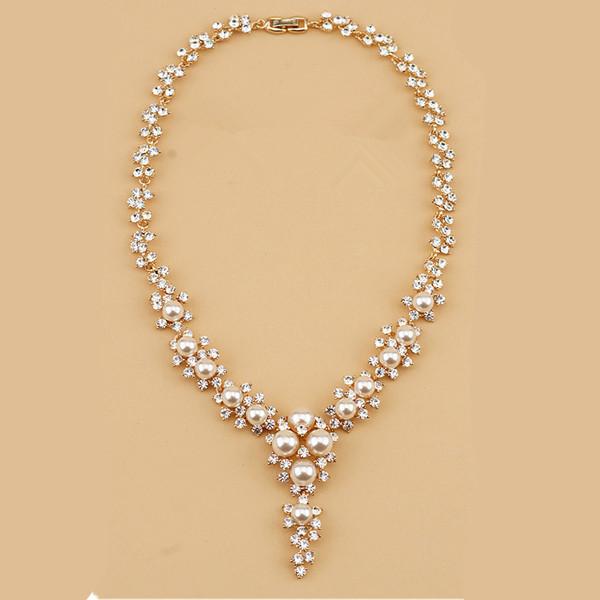 Chokers Gold Tone Ivory Pearl Clear Rhinestone Crystal Diamante Wedding Bridal Necklace