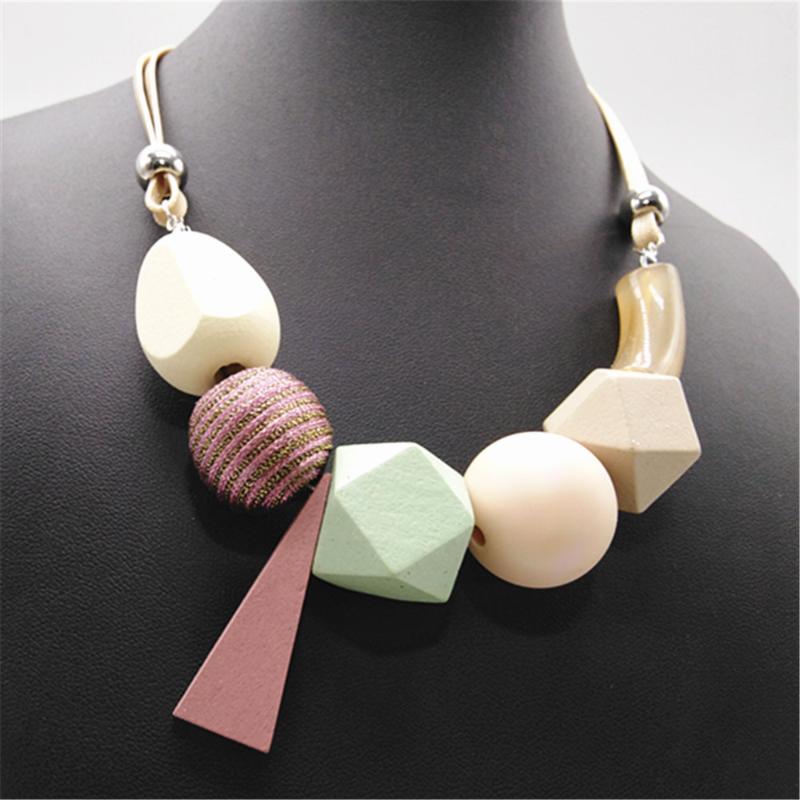 Chokers Geometric Ethnic Big Ball Fashion Vintage Wood Pendants Choker Necklace Women Sweater Chain Jewelry