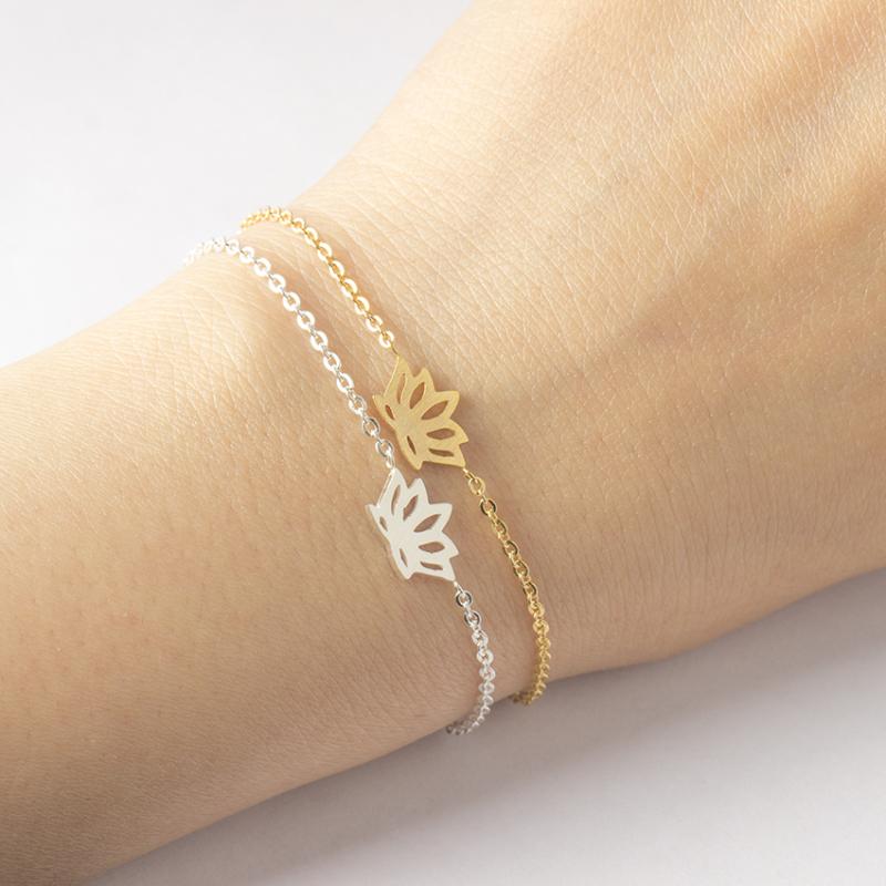Link, Chain Simple Female Personality Hollow LotusStainless Steel Gold Charm Healing Lucky Lotus Flower Bracelets Christmas Bangle Gift