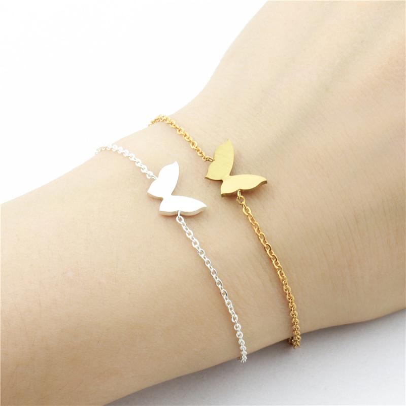 Link, Chain Gold Stainless Steel Butterfly Bracelet Bangles For Women Silver Charm Jewelry Girl Birthday Gift Bijoux Femme BFF