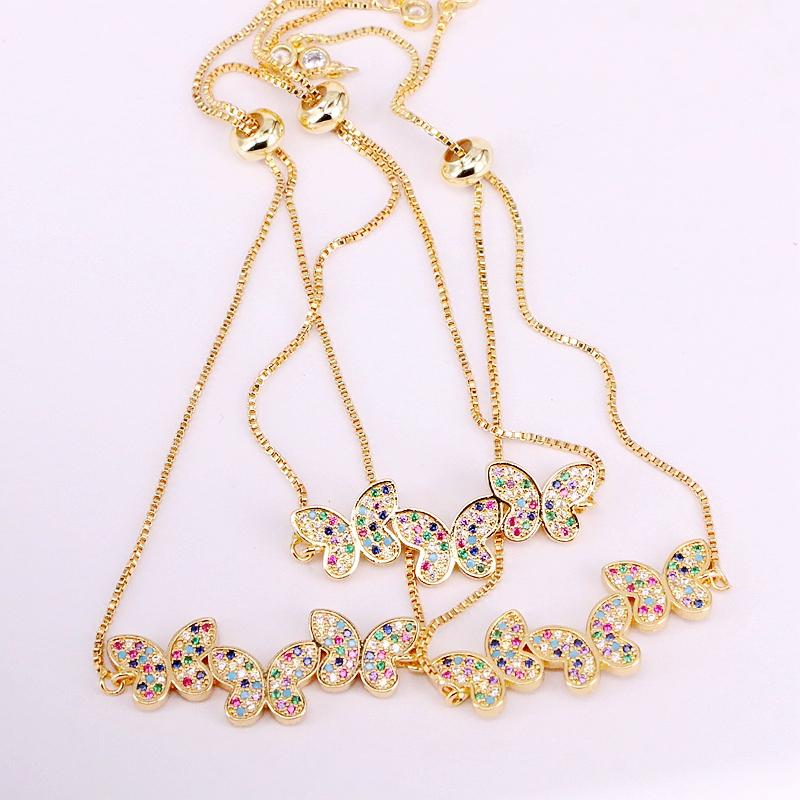 Link, Chain 6PCS, Rainbow CZ Micro Pave Butterflys Bar Elegant Bracelets Jewelry Gifts