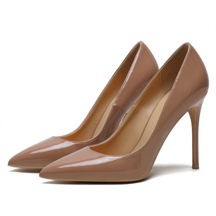 Dress Shoes Elegant Classic Big Size 41 Poited Toe Slip On Pumps Woman High Heels Office Lady Leather Women E0086