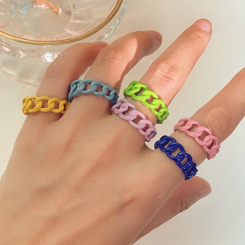 Cluster Rings Arrival Candy Color Alloy Finger For Women Spray Chain Adjustable Vintage Punk Jewelry Men Anillos Mujer