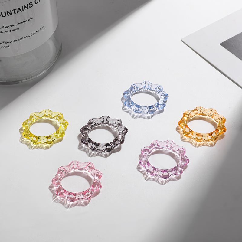 Cluster Rings Vintage Transparent Resin Colorful Korea Fashion Multicolor Acrylic Geometric Rivet Irregular Ring For Women Jewelry Gifts