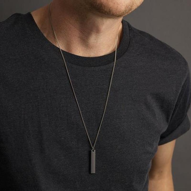 Pendant Necklaces 2021 Fashion Black Rectangle Necklace Men Trendy Simple Stainless Steel Chain Jewelry Gift