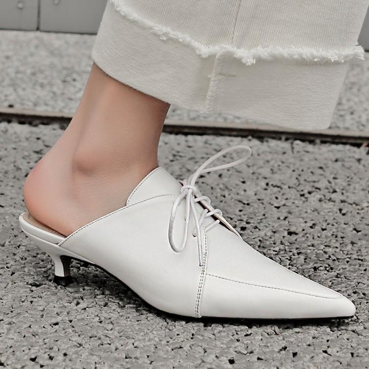 Dress Shoes Kmeioo Cowskin Women Spring Summer Mule Kitten Mules Female Pointed Toe Kittens Office Slingback Pumps
