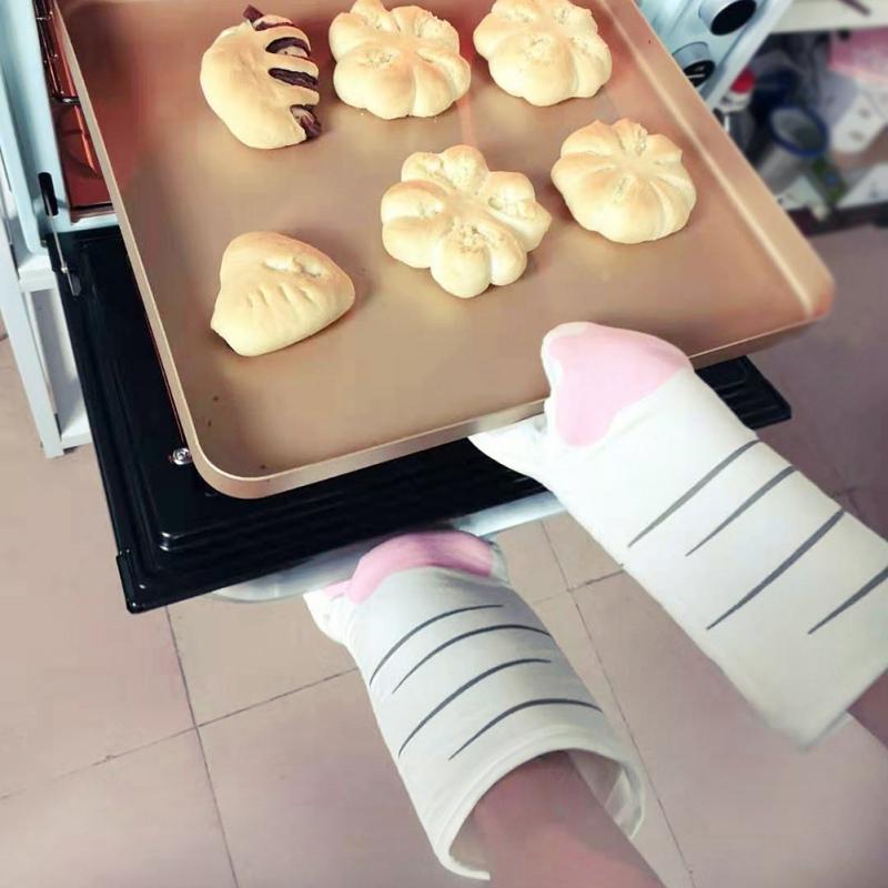 Oven Mitts 2pcs Cartoon Cat Paws Microwave Glove Kitchen Potholder Mat For BBQ Insulation Gloves Baking
