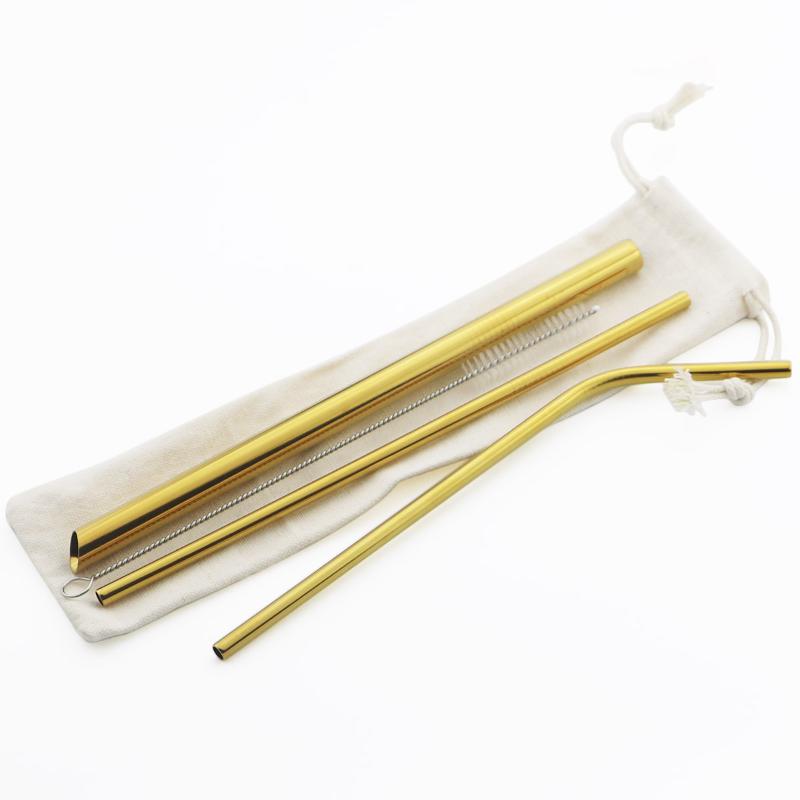 Drinking Straws 5Pcs Reusable 18-10 Stainless Steel Straw Set Metal Colorful Milkshake Bubble With Cleaner Brush Bag