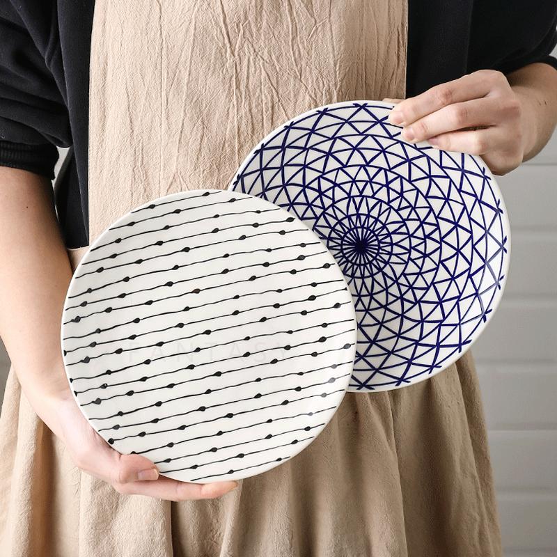 Dishes & Plates Nordic Creative Geometric Design Underglaze Ceramic Handmade Dinner Serving Dish Plate Round Kitchen Tableware Home Decor