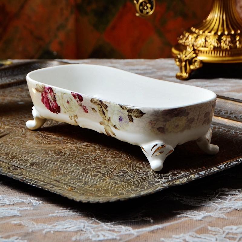 Dishes & Plates European Court Gold Flower Ceramic High Foot Plate Afternoon Tea Point Dry Fruit Dish Family Home Small Set