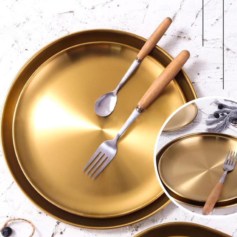 Dinnerware Sets Dinner Plates European Style Gold Dessert Plate Kitchen Serving Dishes Salad Round Cake Tray Western Steak