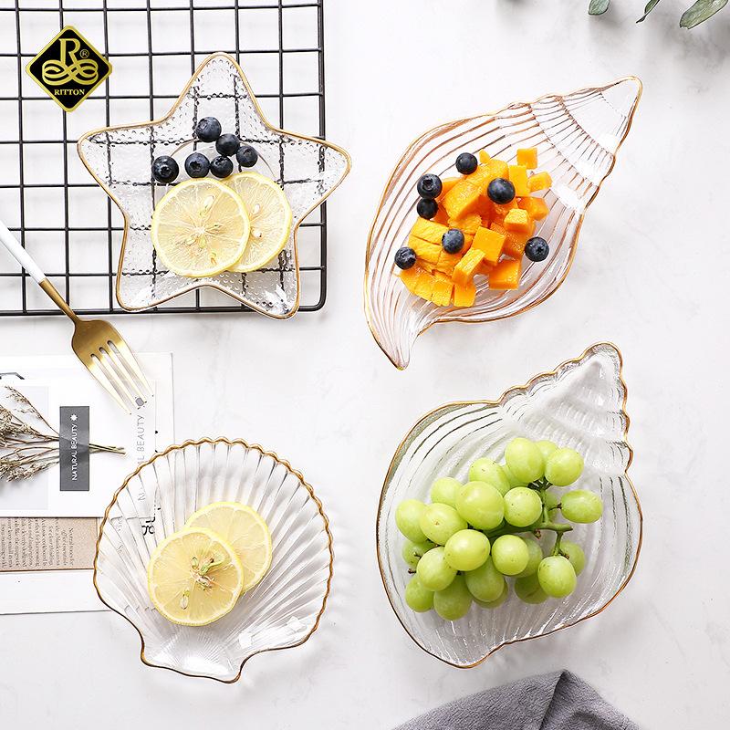 Dishes & Plates 1Pcs Ocean Glass Plate Fruit Household Candy Starfish Shell Dry Dessert Salad Bowl