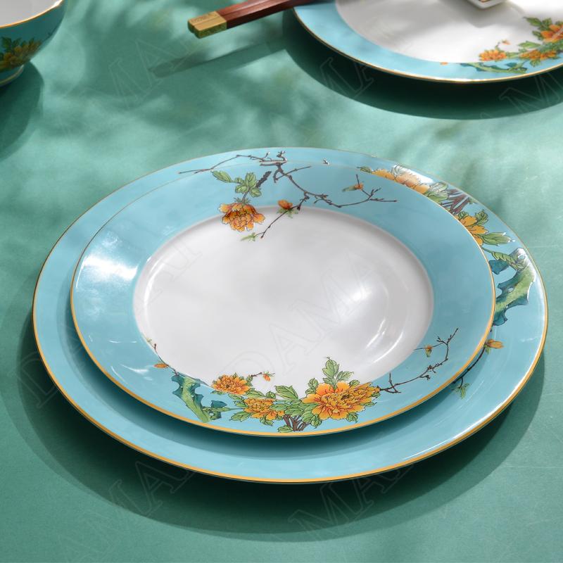 Dishes & Plates Golden Stroke Ceramic Painted Decorative Western Steak Breakfast Cake Dish Fruit Salad Plate Kitchen Tableware