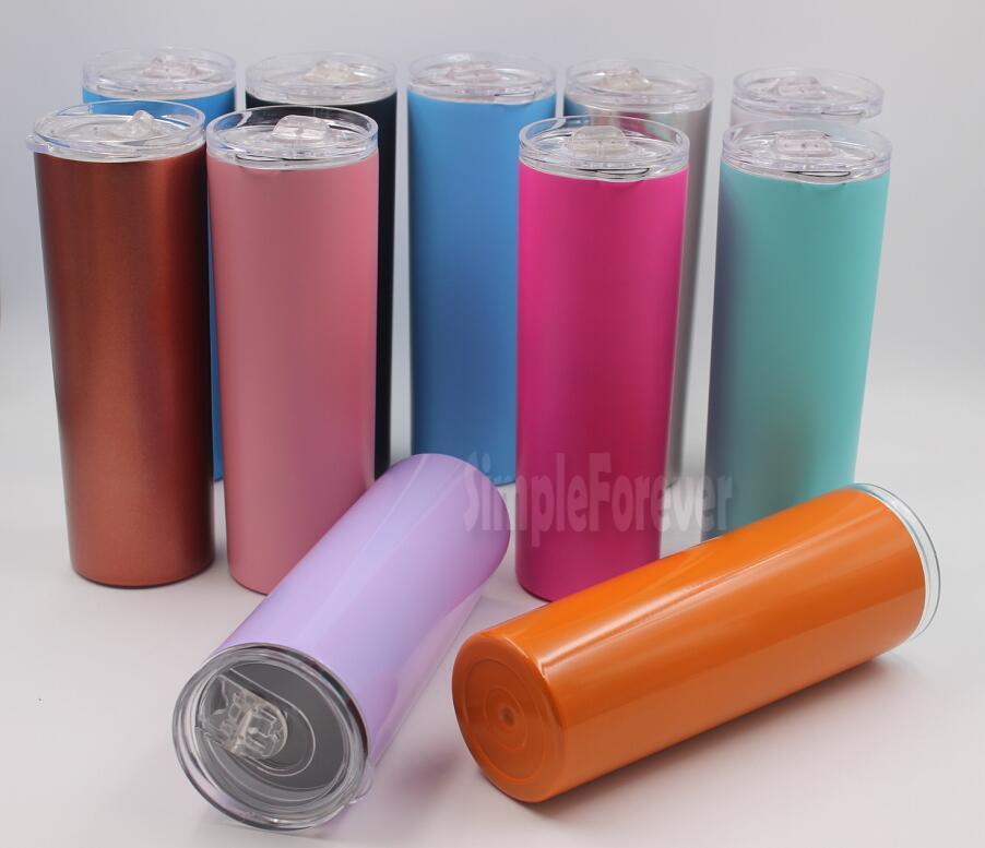 Mugs Fashion 20oz Vacuum Tumbler Stainless Steel Skinny Insulated Straight Cup Beer Coffee With Straws 100pcs-lot