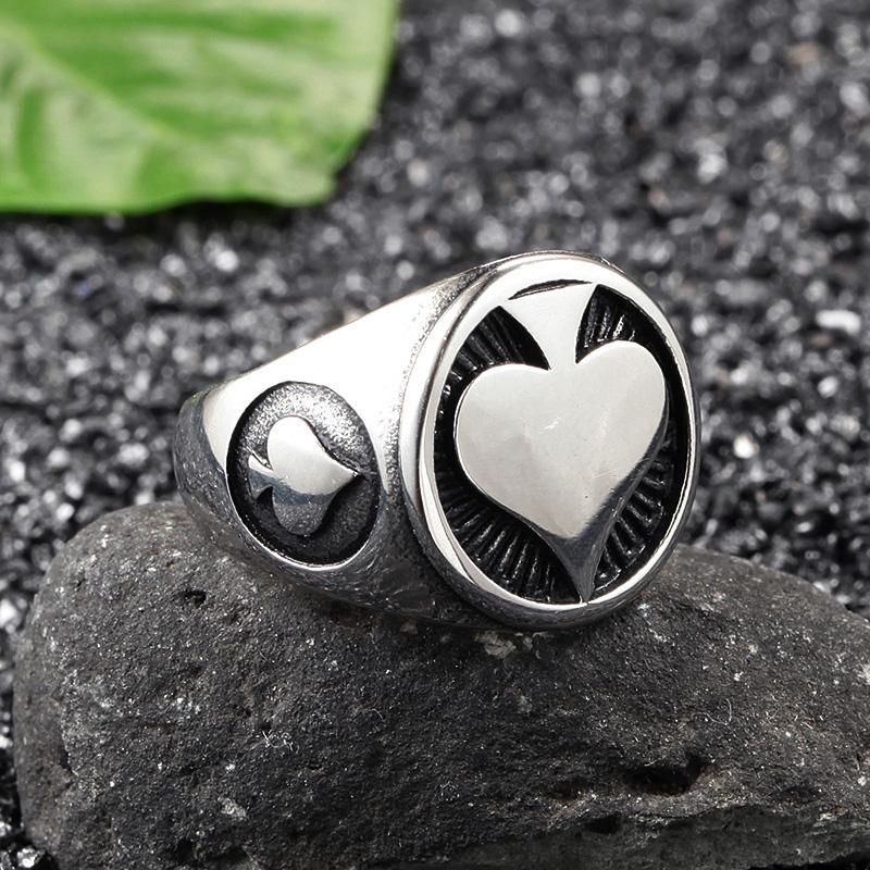 Cluster Rings Simple Gambler Stainless Steel Lucky Spades A Ring Men Punk Biker For Women Fashion Jewelry Gift