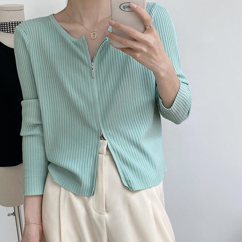 Women&#039;s Knits & Tees Spring Candy Color Knitted Tops Long SleeveTwo Zip Decorated Summer Cardigans Cape FU2C