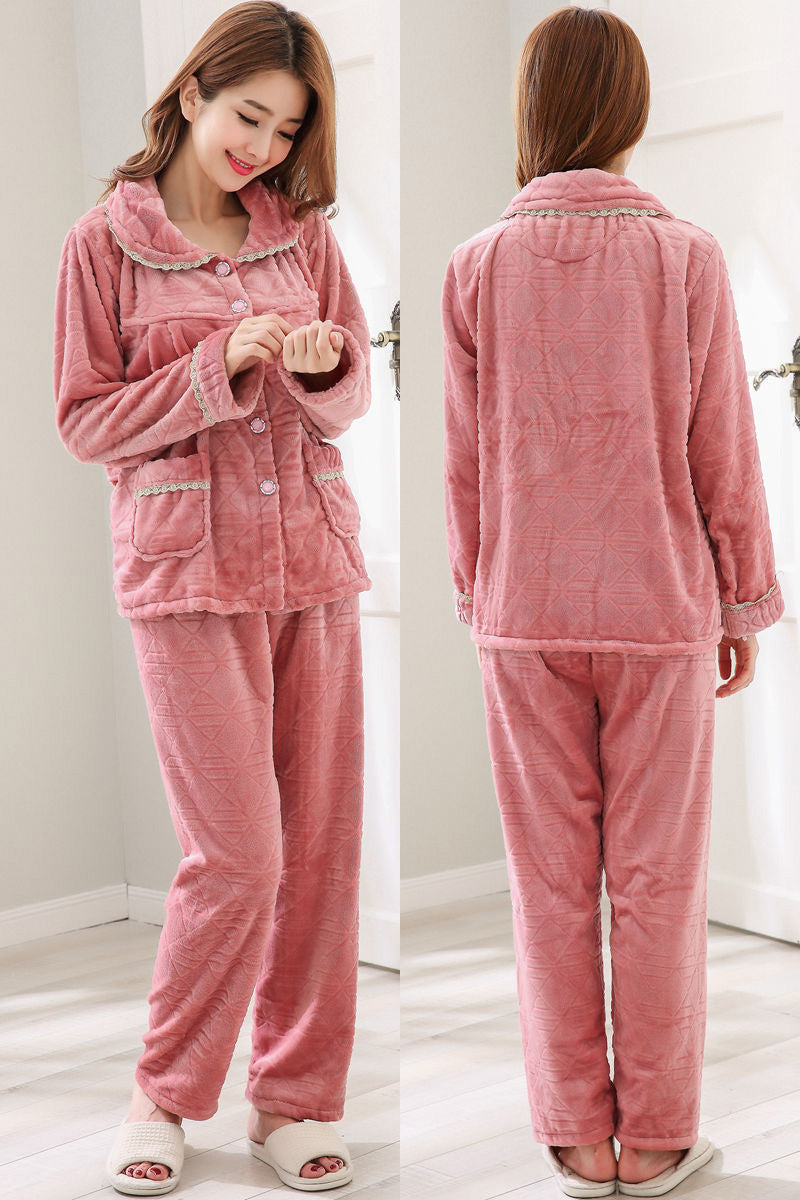 Women&#039;s Sleepwear Fdfklak Flannel Thicken Pajamas For Women Warm Coral Fleece Sleepwear Set Middle Aged Mother Nightwear Pijamas Winter Pyjamas