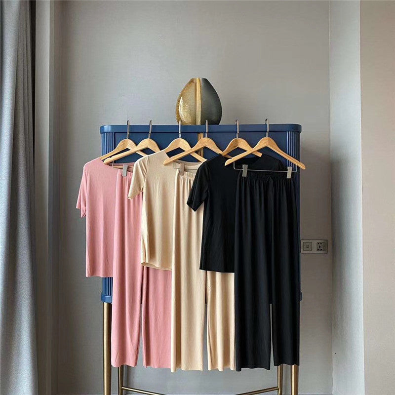 Women&#039;s Sleepwear Net red ice silk pajamas women spring summer short sleeve top + trousers set fashion slim women&#039;s sleepwear pijama home