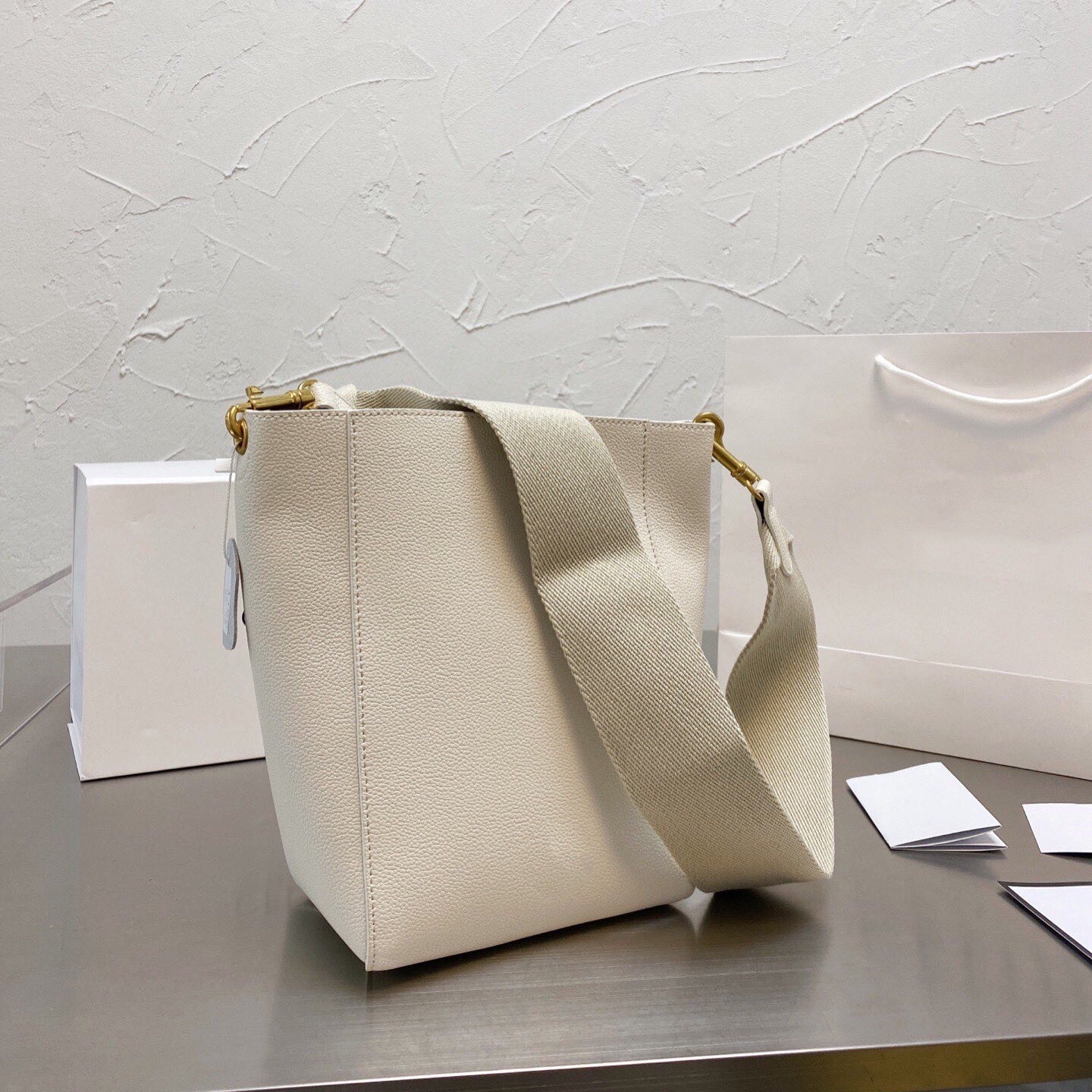 Women&#039;s advanced Design Simple Fashion Bucket Bag Cowhide Lychee Grain Shoulder Bags Travel Cross-body Package Elegant Composite Packages Gray