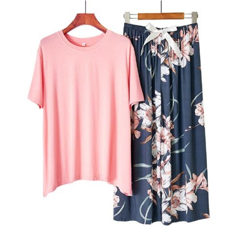 Women&#039;s Sleepwear Spring summer pajamas women short sleeve trousers two piece set casual loose sleepwear pyjamas female night suit pijama mujer