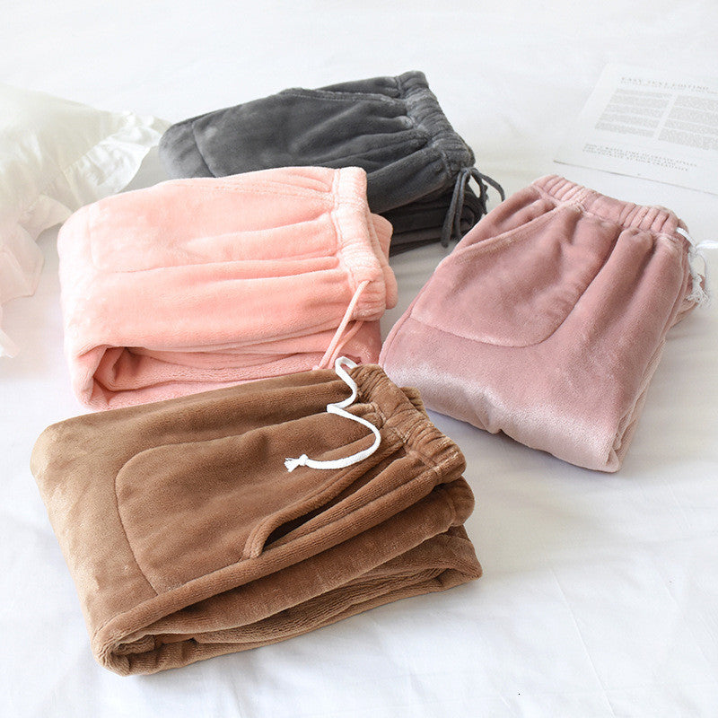 Women&#039;s Pants & Capris Warm Coral Fleece Thick Sleepwear Pant Women Autumn Winter Flannel Large Size Home Wear Casual Pajamas Ladi