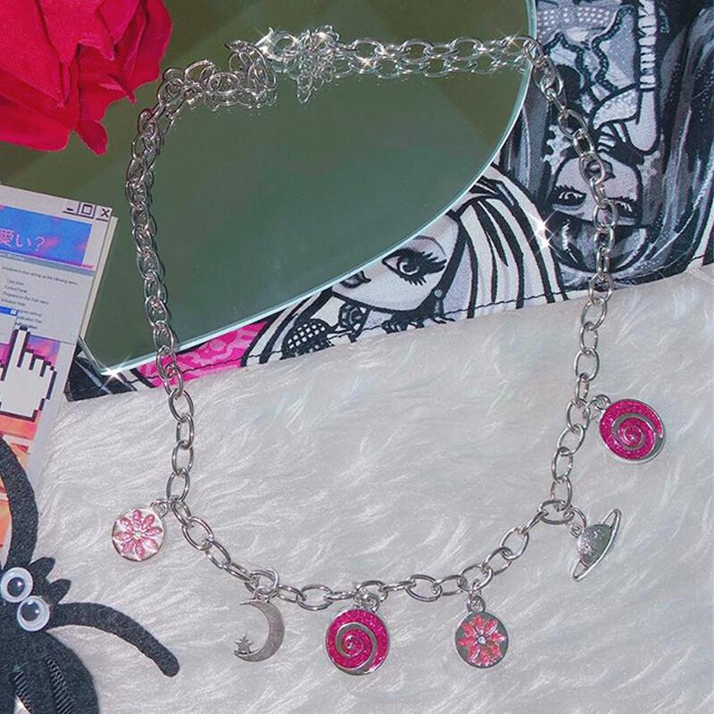 Pendant Necklaces Y2K Jewelry Universe Moon Necklace For Women Metal Punk Fashion Harajuku Vintage Charms 90s Aesthetic Gift