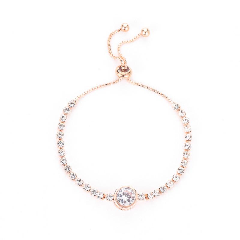 Link, Chain Round Bijou Rose Gold Charm Rhinestone Adjustable Bracelet Bangles For Women Jewelry Gift Armband Accessories Drop