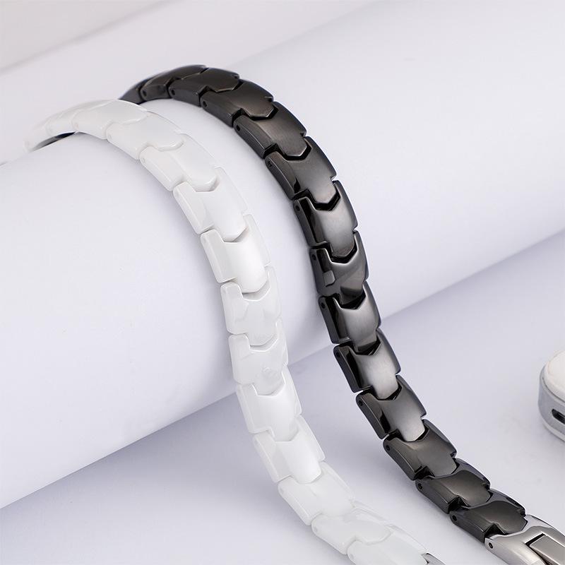 Link, Chain Black White Bio Elements Energy Ceramic Bracelet Bangle Lovers Magnetic Germanium Health Charms Women Men Jewelry 6.7-7.5&quot;