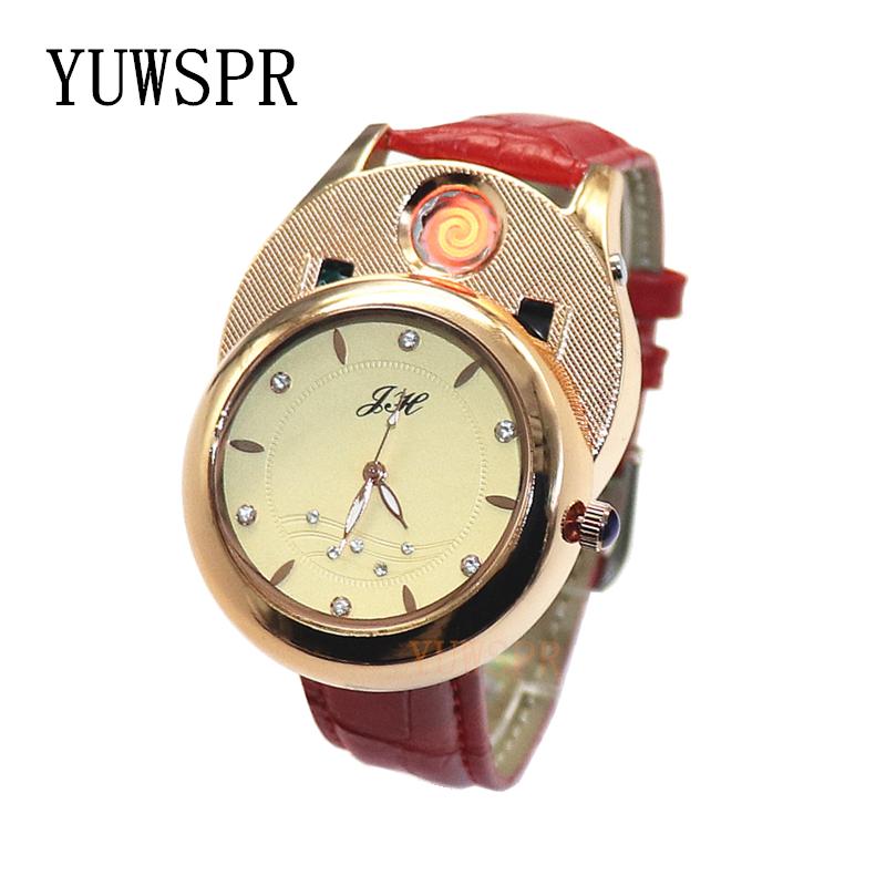Wristwatches Women Watch Cigarette Lighter Quartz Watches USB Rechargeable Windproof Flameless Creative Environmental Female Gift JH366 1pcs