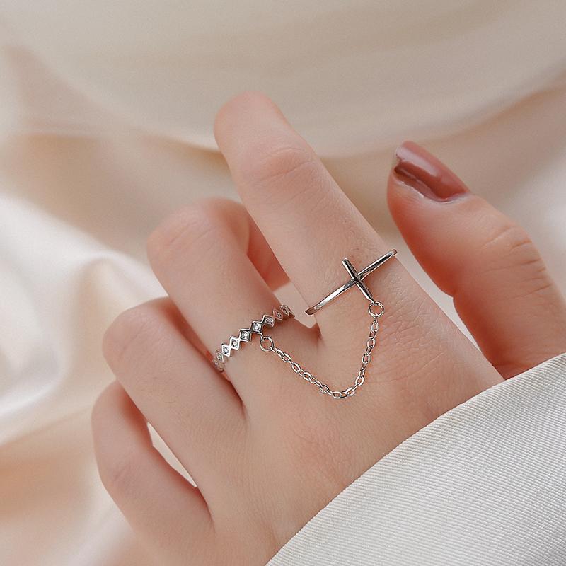 Cluster Rings Korean Version Of Simple Chain Ring Set For Women Fashion Trend Gold Color Silver Metal Material Jewelry Gifts Friends