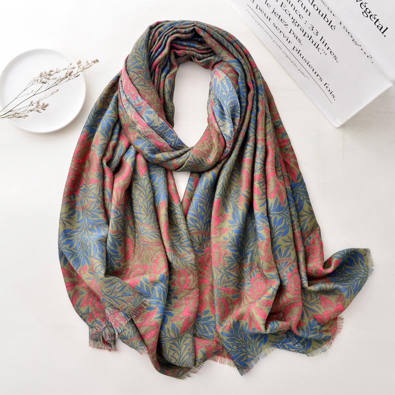 Scarves Royalmaybe Spring, Summer, Autumn And Winter Cotton Linen Hand Shawls Fashion Retro Plant Printed Beard Scarf Women&#039;s