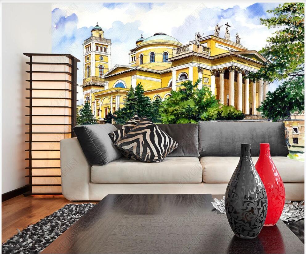 3d wallpaper on the wall custom photo mural European style hand-painted yellow castle living room home decor wallpaper for walls 3 d