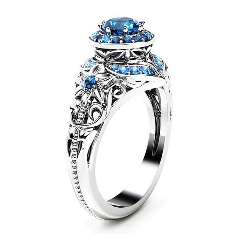 Cluster Rings Vintage Sapphire Gemstones Blue Crystal Zircon Diamonds For Women White Gold Silver Color Jewelry Bijoux Birthday Gifts