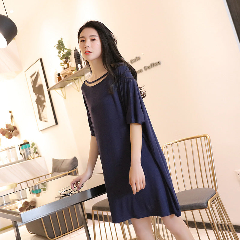 Women&#039;s Sleepwear Elegant Women Night Dress Short Sleeve Summer Nightgowns Loose Fat MM Homewear Modal Comfortable Ladie&#039;s Nightshirt 7GUN