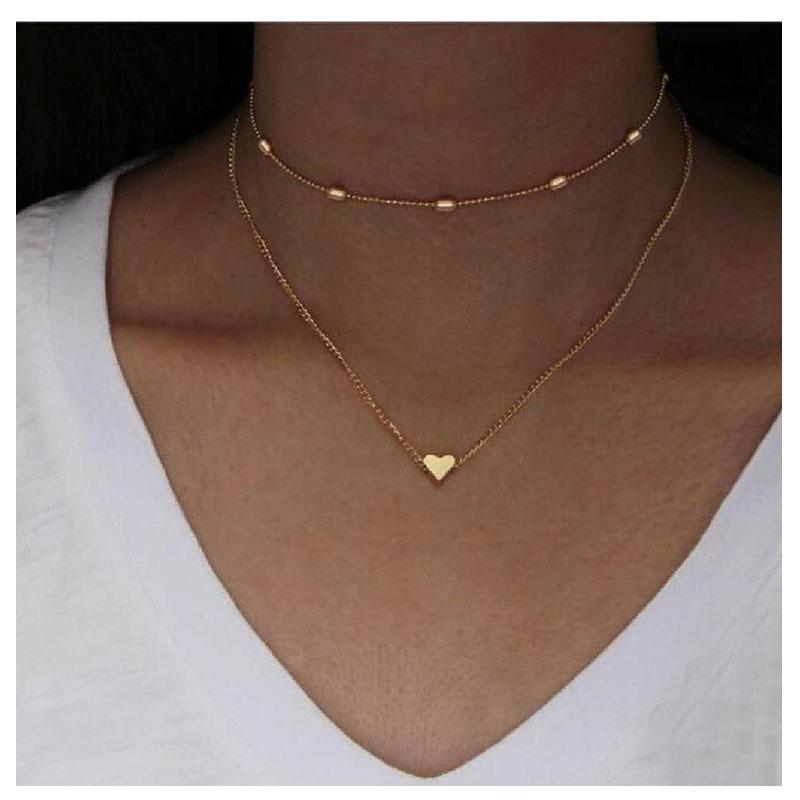 Pendant Necklaces HaHaGirl Heart Choker Necklace For Women Vintage Wedding Punk Bead Lariat Gold Color Long Chain Jewelry Gift