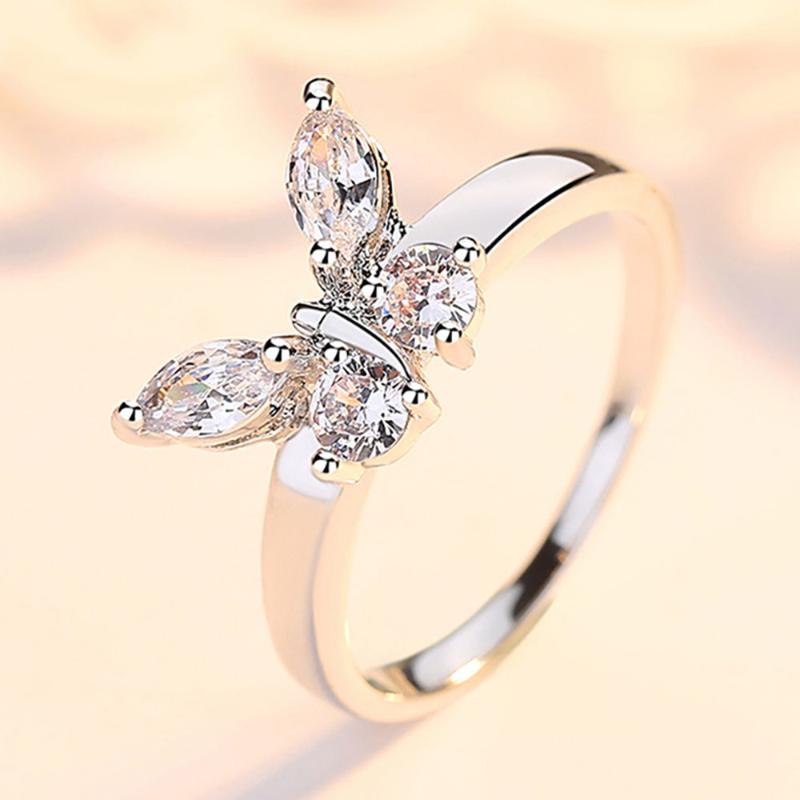 Wedding Rings Romantic Cute Butterfly Shape Crystal Zircon Ring Women Bridel Dazzling Shiny Engegament Date Love Token Gift
