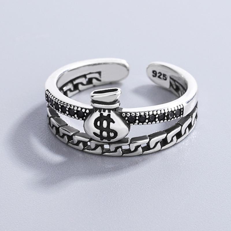 Wedding Rings Miuoxion Retro Double Chain Dollar Zircon Ring Fashion Personality Party Jewelry For Women Feature Namour Charm Gift All Seaso