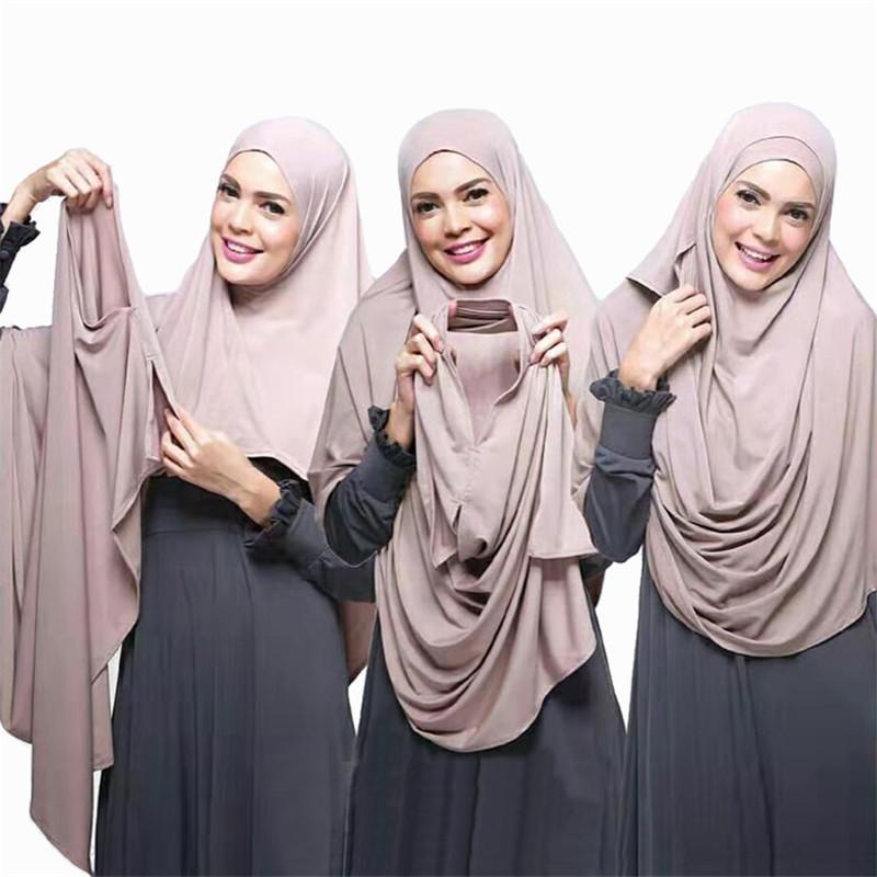 Scarves JTVOVO RUNMEIFA 2021 Women Plain Instant Cotton Jersey Scarf Head Hijab Wrap Solid Color Shawls Foulard Femme Muslim Hijabs